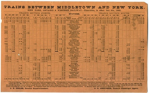 NYOW RR pocket schedule interior.  October 4, 1885 chs-000316